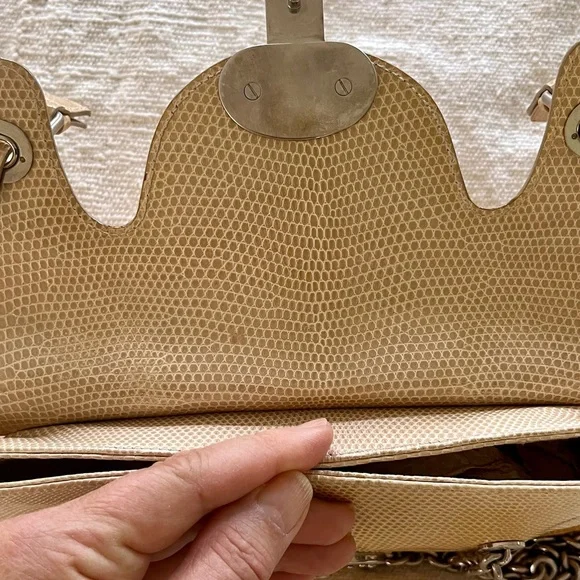 Authentic Vintage Ralph Lauren Collection lizard Skin Chain Handle Handbag - Picture 11 of 16